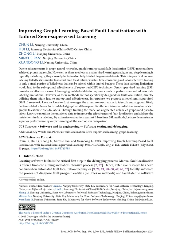 First page of Improving Graph Learning-Based Fault Localization with Tailored Semi-Supervised Learning